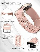 Vista 2 de Minyee Paquete de 3 correas grabadas florales compatibles con Fitbit Versa 4/Versa 3/Sense 2/Sense Band para mujer, lindo diseño de flores de diente