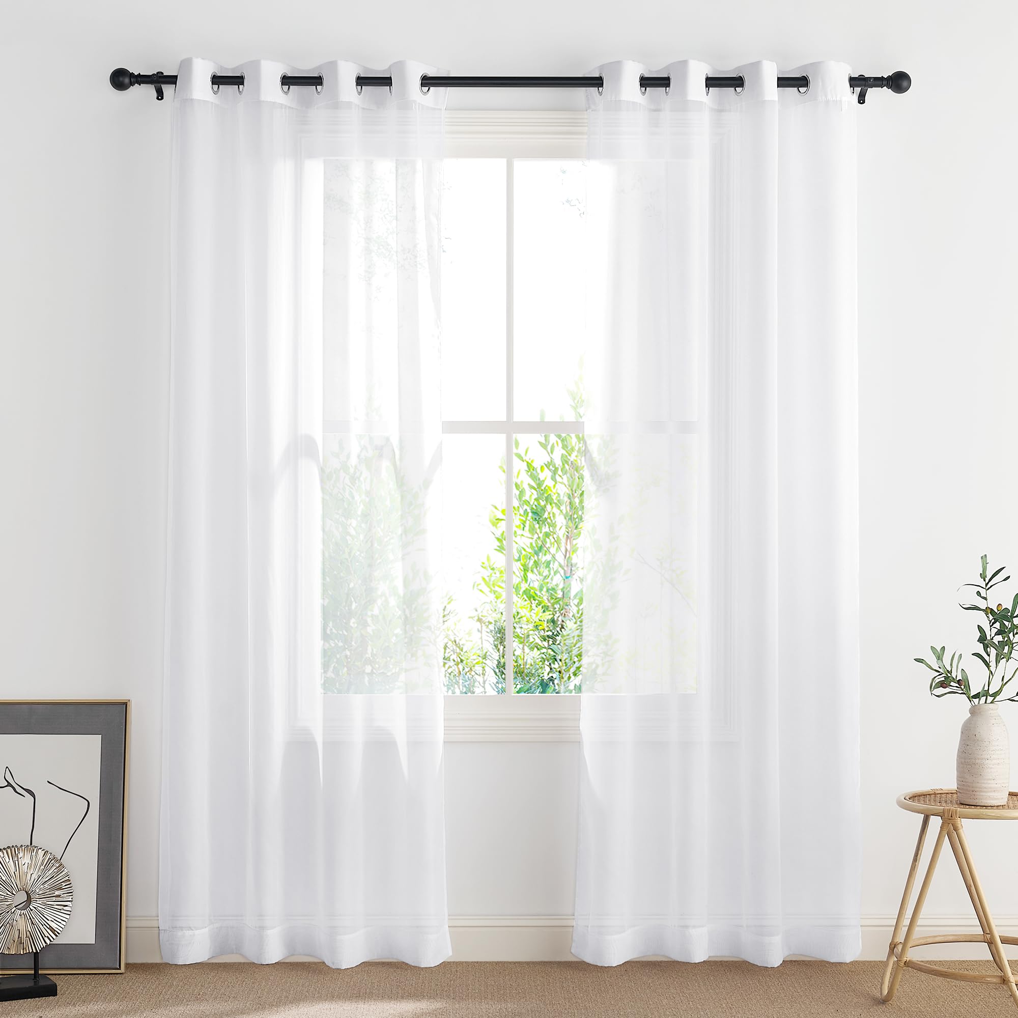 PONY DANCE White Voile Curtains 84 Drop, Window Net Curtains with Light Filtering for Bedroom/Living Room