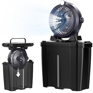 Portable Misting Fan with 11L Large Bucket for Outdoor Patios, 20000mAh Battery Operated Camping Fan with Hanging & Lighting, 3 Speed & 3 Spray Outlets, Rechargeable Fans for Fishing Garden - Amazon product rated Grade B