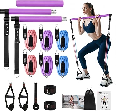 Fokky Kit d'Élastiques de Résistance Pilates et Musculation avec Barre Ajustable