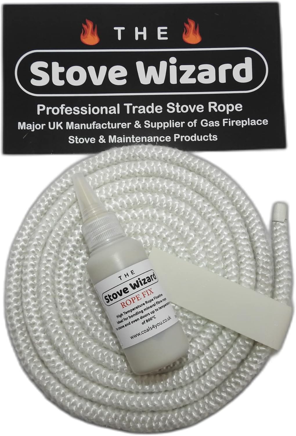 The Stove Wizard White Stove Rope Kit 10mm x 2.5m Long with Large 50ml