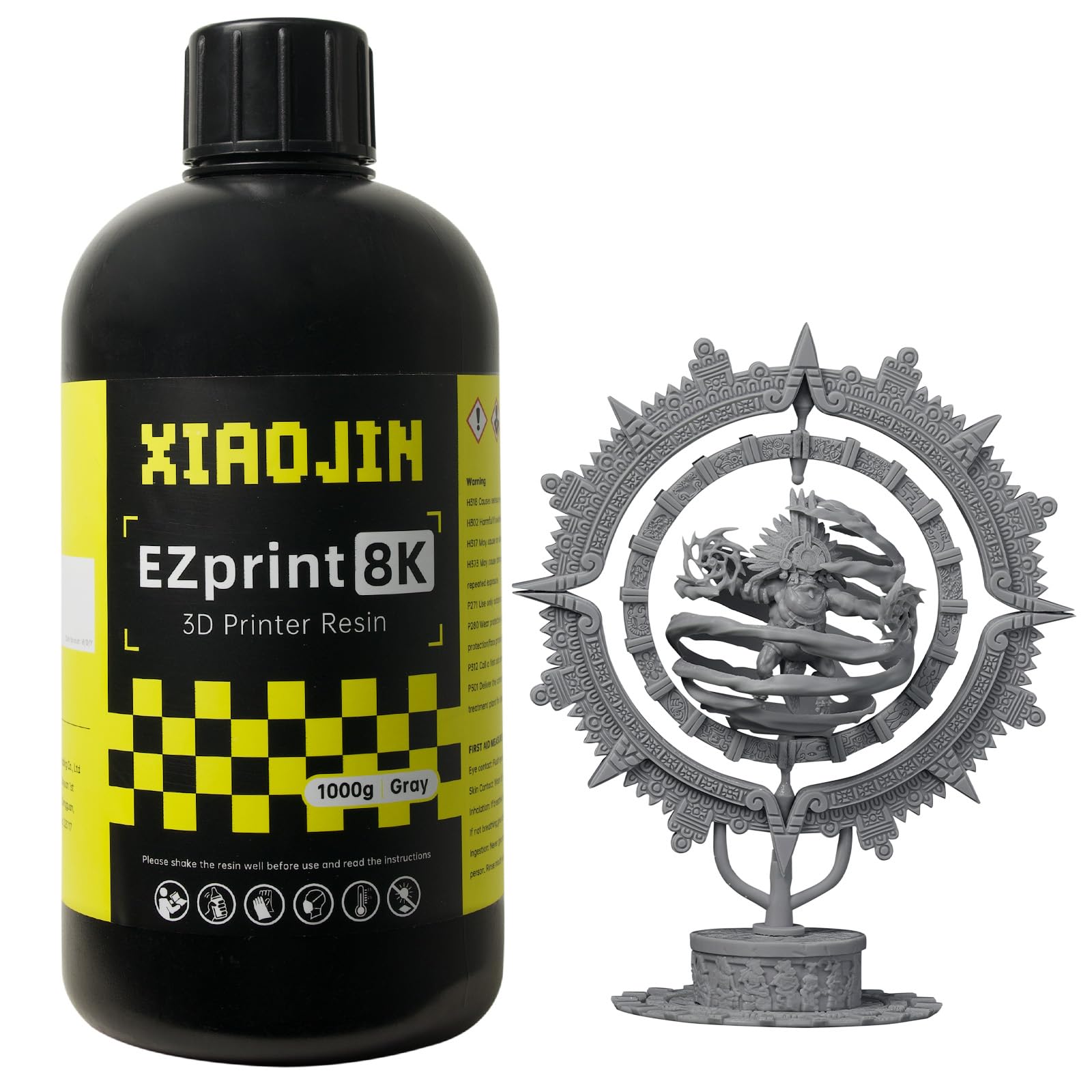 Resina rígida 8K con alta precisión y detalles nítidos, resina para impresora 3D con baja absorción de agua y bajo olor, fácil impresión y limpieza, adecuada para principiantes, gris 1000 g