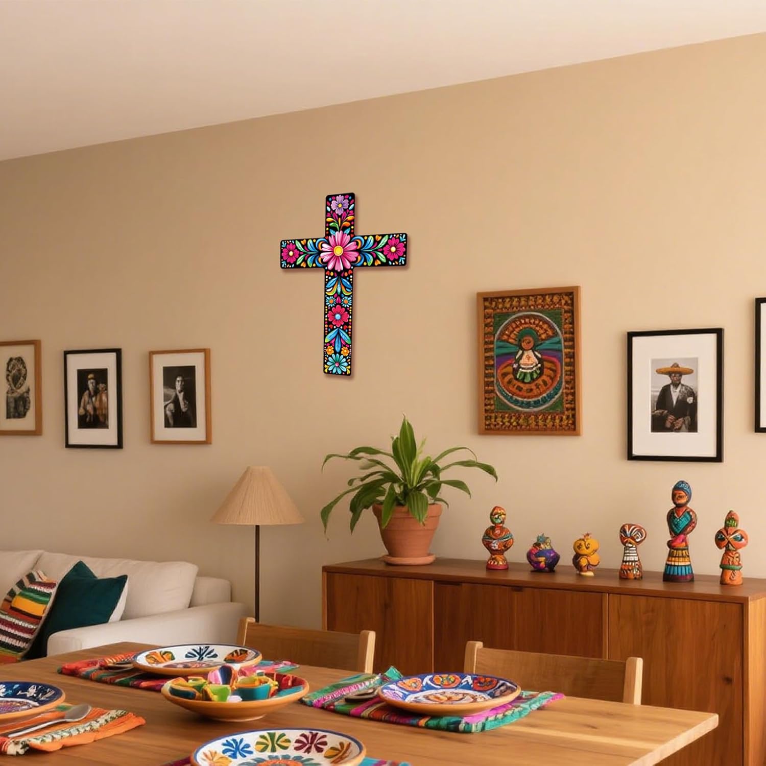 2PCS Floral Cross Wall Decor Mexican Cross Decor Painted Decorative