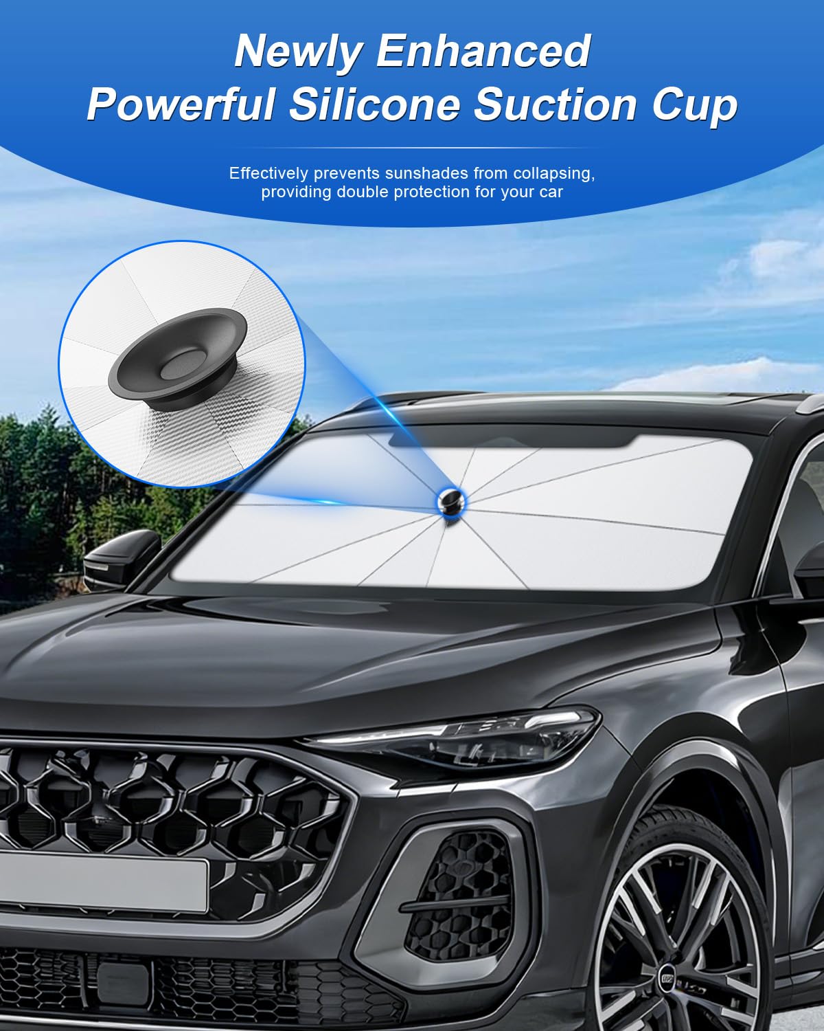 SHAOHAO Compatibile con Audi Q5 S RS 2018-2026 Ombrello parasole per auto Parasole per parabrezza Facile da riporre Maniglia con cordino Protezione UV Accessori parasole