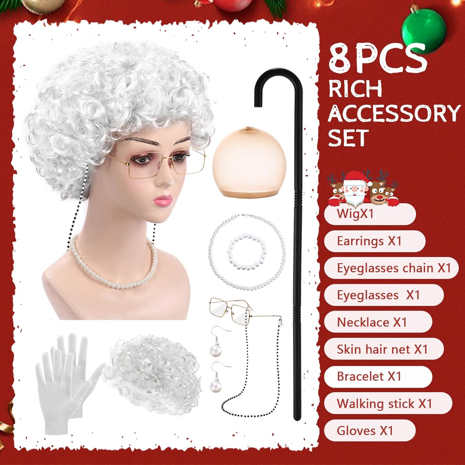 10 Pcs Women's Mrs. Claus Santa Costumes for Adult Women Deluxe Christmas Party Cosplay (Vintage,Large) - Image 2