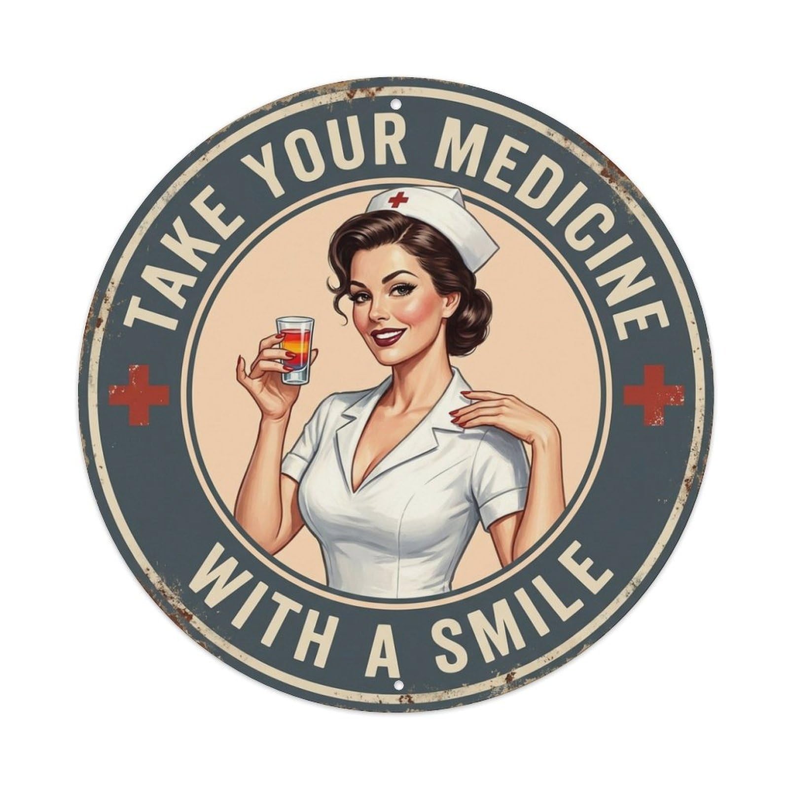 Take Your Medicine With A Smile Orange Drink Humor Metal Tin Sign