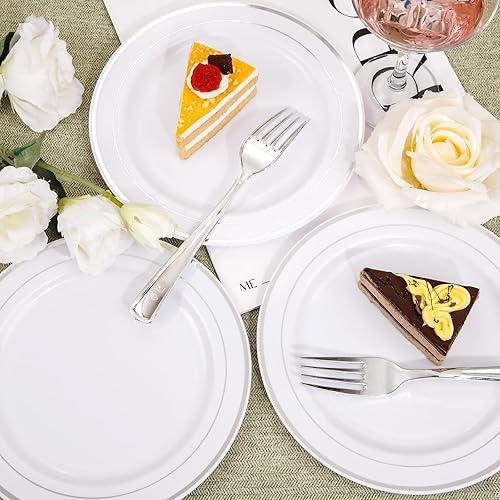 Miniatura 6 de Nervure 140 platos de plástico dorado festoneado y cubiertos de plástico dorado con mango blanco 40 platos, 20 tazas, 20 tenedores, 20 cuchillos, 20