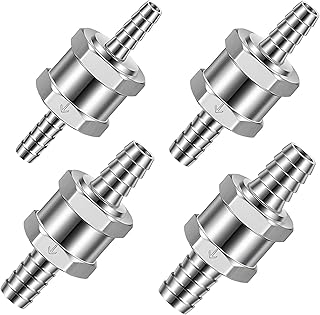 4-Pack 1/4', 5/16', 3/8', 1/2' Fuel Non-Return Inline Check Valves - Aluminium Alloy Valves for Fuel Lines, Oil, Petrol, Diesel, Gasoline, and Water (6mm, 8mm, 10mm, 12mm) - Silver