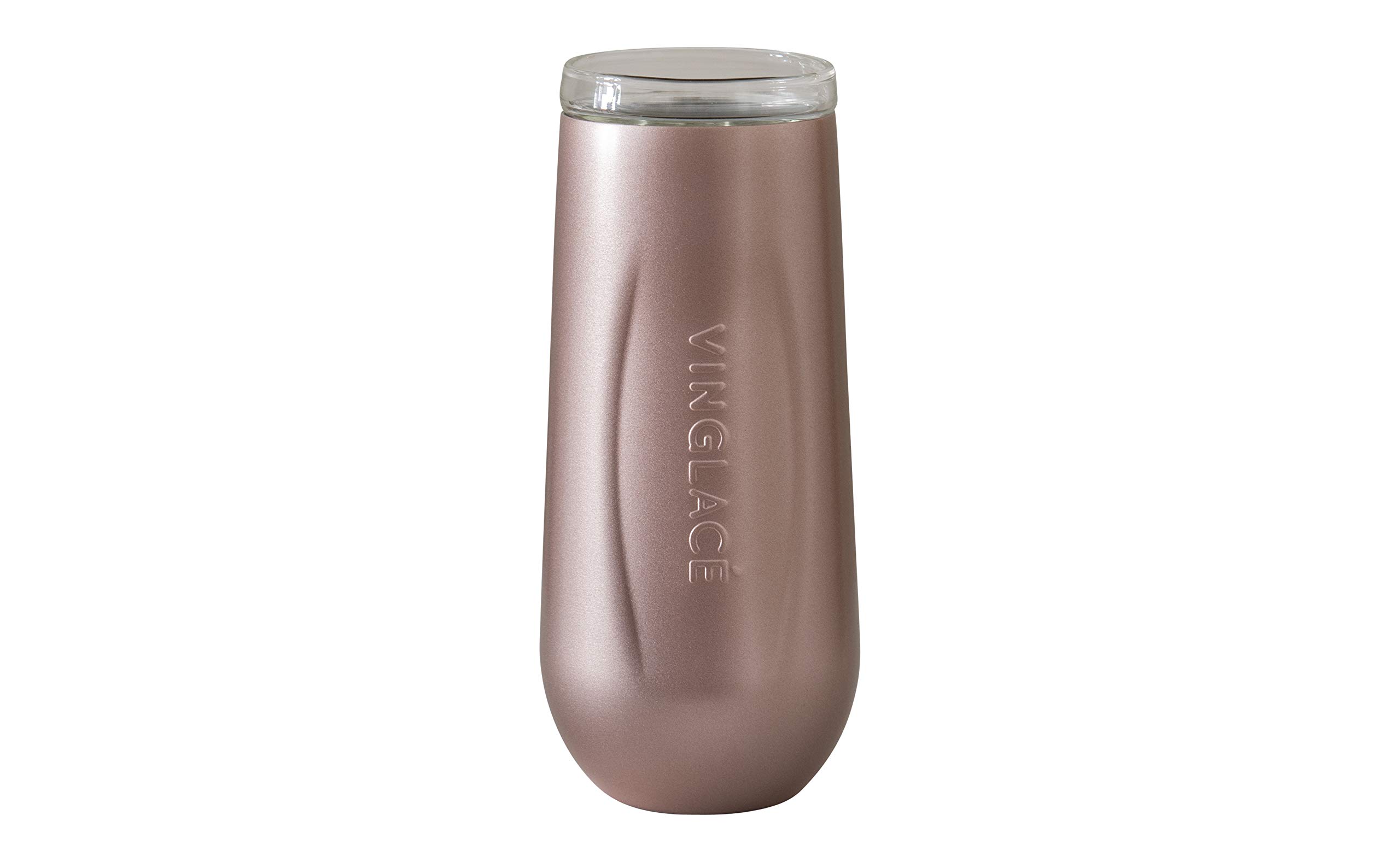 Vinglacé Stainless Steel Stemless Champagne Flute- Insulated Sparkling Wine Tumbler with Glass Insert, 6 oz, Rose Gold