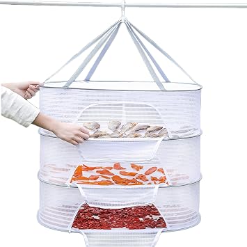 Foldable Drying Rack Basket Dryer Net Hanging Mesh Net with Zippers for Fruits,Seeds,Vegetables,Fish or Clothes,Doll27.6"x19.7"x41"