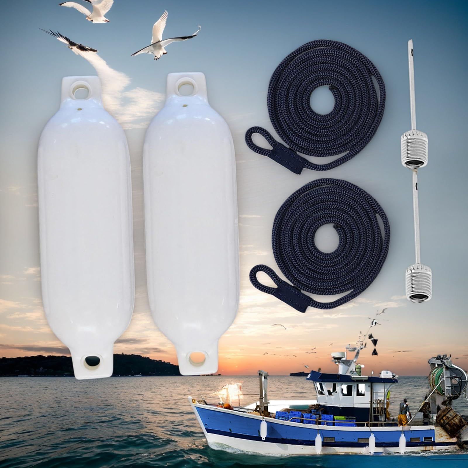 Ammortizzatore per barca, protezione UV, resistente ai raggi UV, accessorio resistente ai raggi UV, con funzione di protezione per mare, lago, investitori, sport nautici e costiere