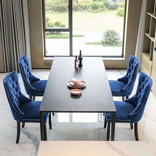 Miniatura 90 de Aoowow Juego de 2 sillas de comedor tapizadas de terciopelo, sillas laterales sin brazos con respaldo de ala, botones y patas de madera maciza para