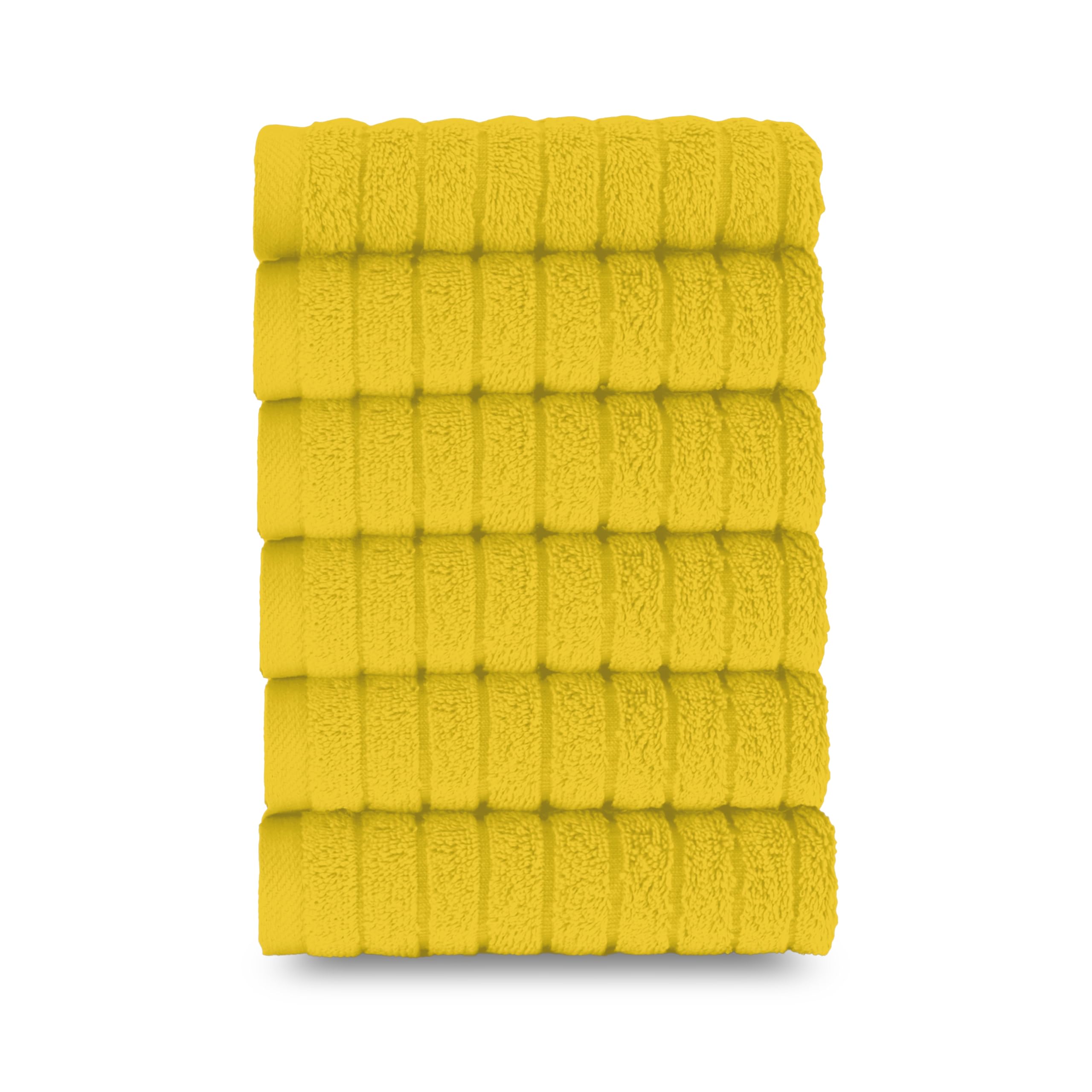 Elegant Comfort 100% Turkish Cotton Corduroy Ribbed Luxury Washcloths 6 Pack Soft 13 x 13 Inch - Higly Absorbent, Durable, Quick Dry, Spa Premium Hotel Quality for Bathroom or Travel, Yellow