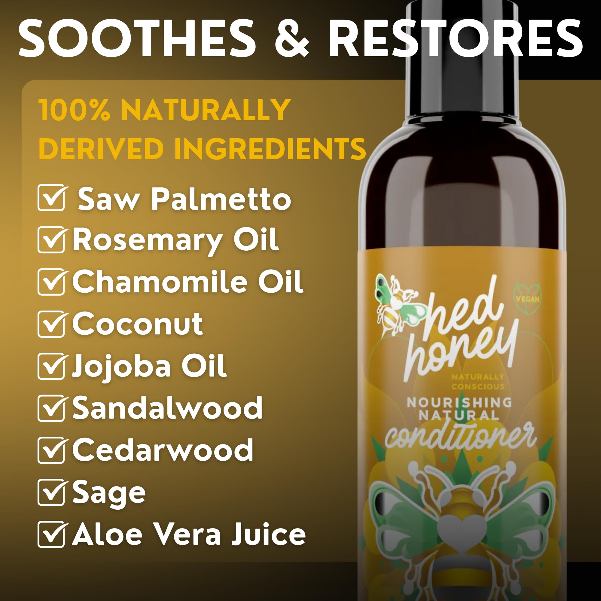 HedHoney Naturals NOURISHING NATURAL CONDITIONER 250ml, Vegan, Sulphate Free, Fragrance Free Hair Conditioner with Rosemary - Image 3