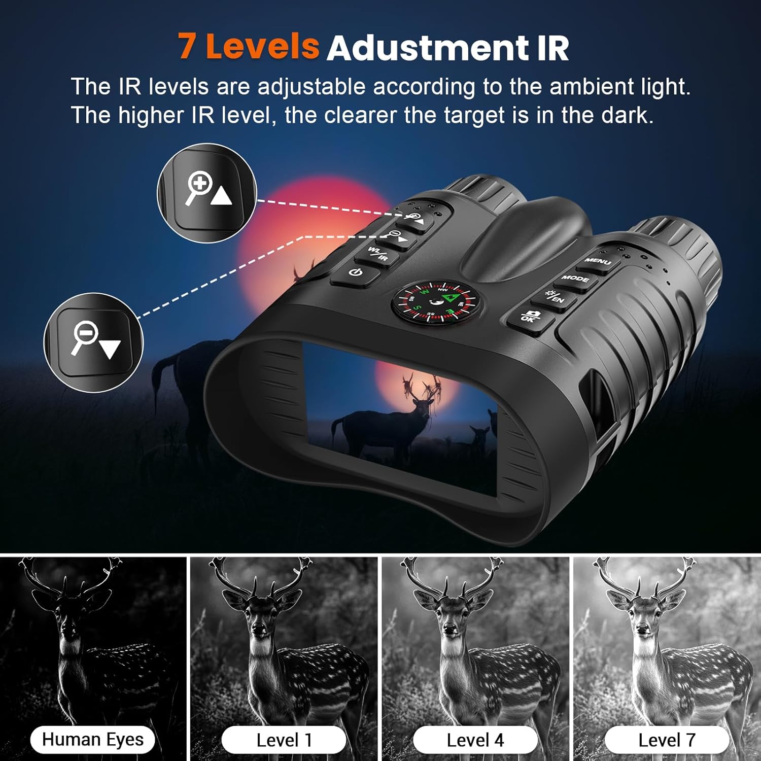 4K Night Vision Goggles for Kids, 36MP Full-Color Night Vision Binoculars 8X Zoom 850nm Stealth IR for All Black Observation-Gift with Compass, Photo & 4K Video Recording, 3.2" Screen and 32GB Card