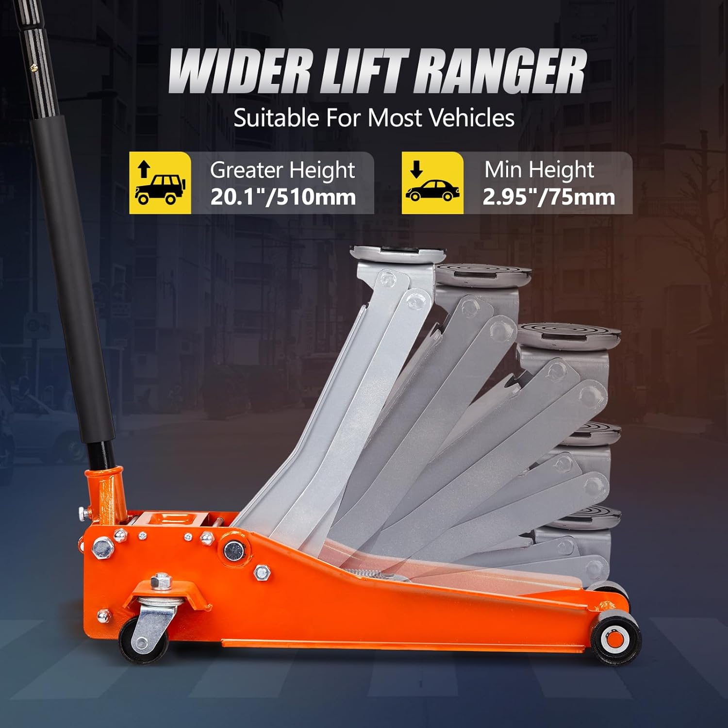 Bonnlo 3 Ton Low Profile Floor Jack,Lifting Range 2.95" to 20.1" Horizontal Hydraulic for Garage, Workshop and Vehicle Maintenance