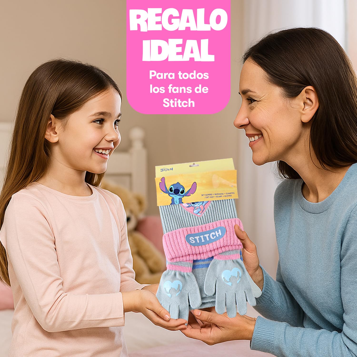 Set de invierno Stitch para niña – Gorro, bufanda y guantes Disney – Conjunto cálido y suave – Regalo ideal para fans de Stitch
