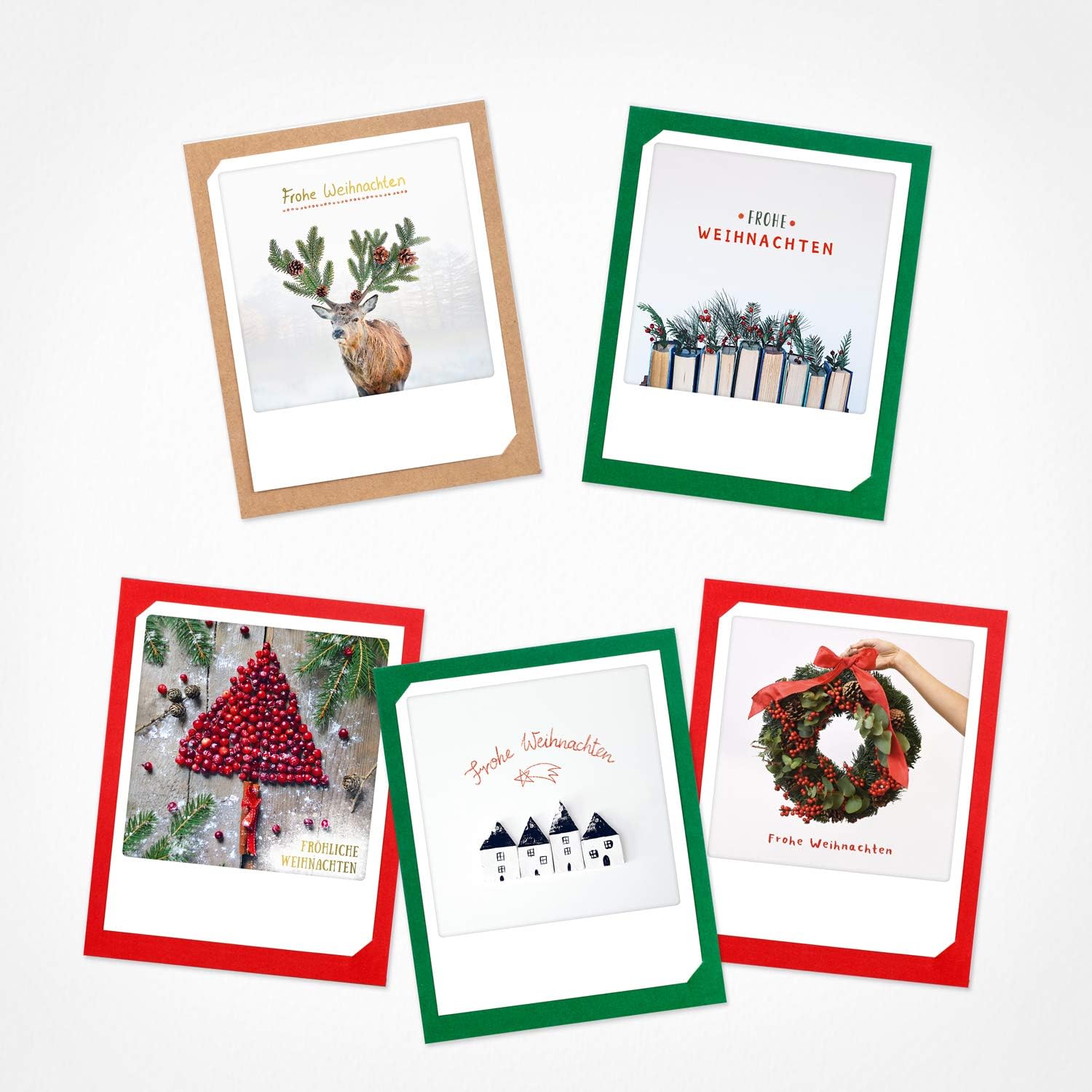 PICKMOTION Set of 6 Polaroid Photo Greeting Cards with Envelope Christmas Premium Instagram Christmas Cards, Handmade Folding Cards, Funny Sayings & Designs X-Mas, Christmas Cards