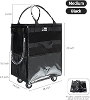 Vista 2 de Reusable Grocery Bag On Wheels(Medium -Black), Rolling Tote Bag, Shopping Cart with 8 Pockets and Zipper Cover for Trips, Foldable, Heavy Duty
