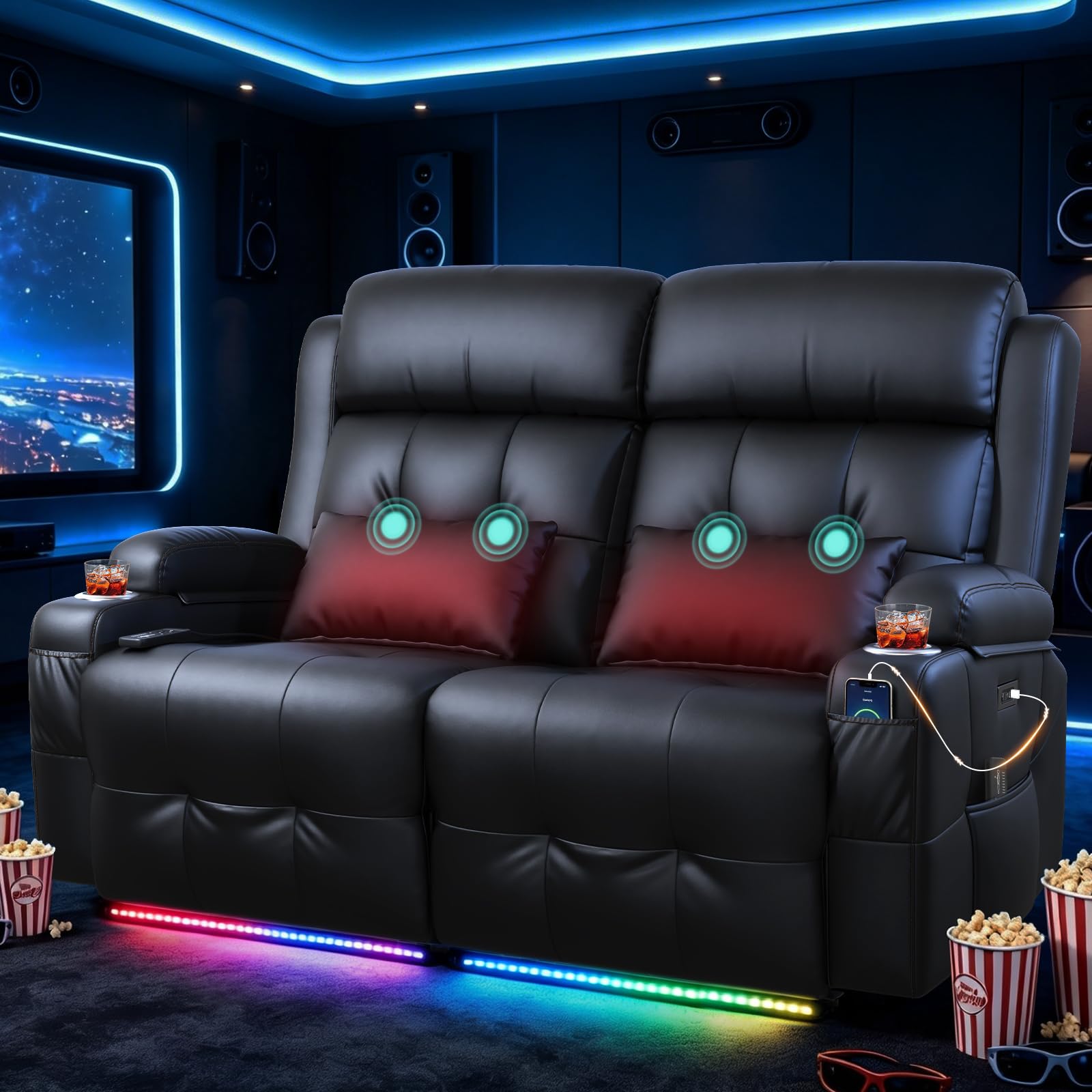 Power Reclining Loveseat with Massage and Heat