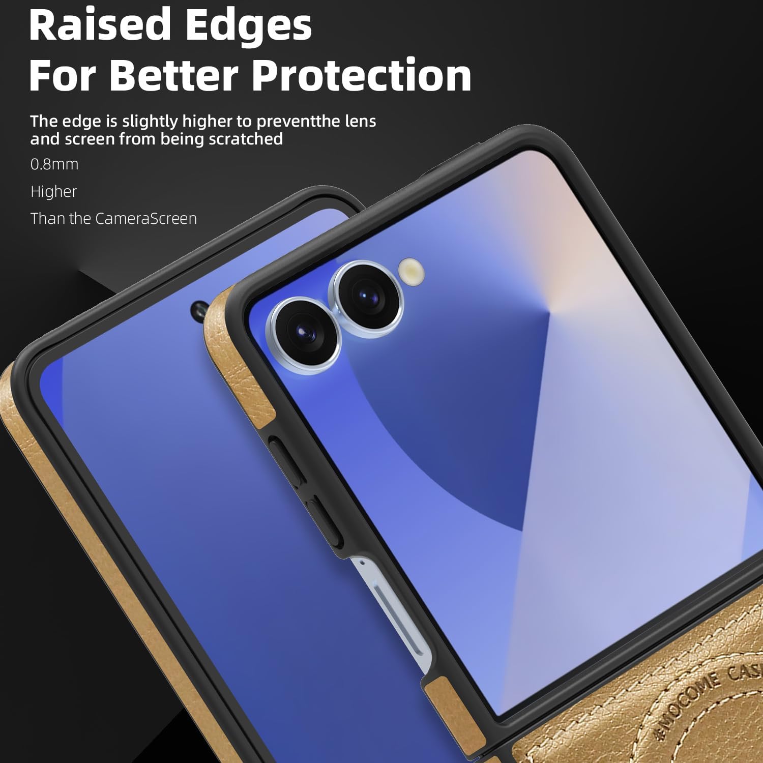 Magnetic Kicstand for Samsung Galaxy Z Flip 7 Case Compatible with MagSafe Charging Ultra Slim Premium Leather Invisible Stand Military Grade Drop Protection Shockproof Case, Gold