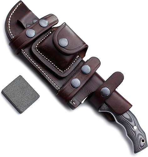 Miniatura 7 de GCS - Cuchillo rastreador hecho a mano D2, cuchillo de caza de acero G10, cuchillo de hoja fija para mano derecha, explorador, funda de cuero de