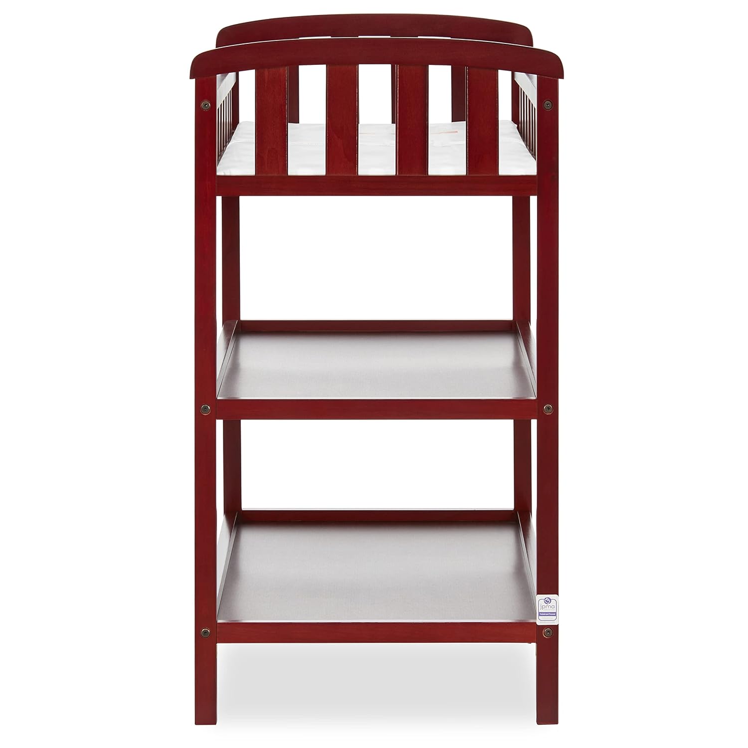 Dream On Me Emily Changing Table, Compact and Lightweight, Solid New Zealand Pinewood, Elevated Safety Rails, Two Storage Shelves, Includes Water-Resistant 1" Changing Pad — Cherry
