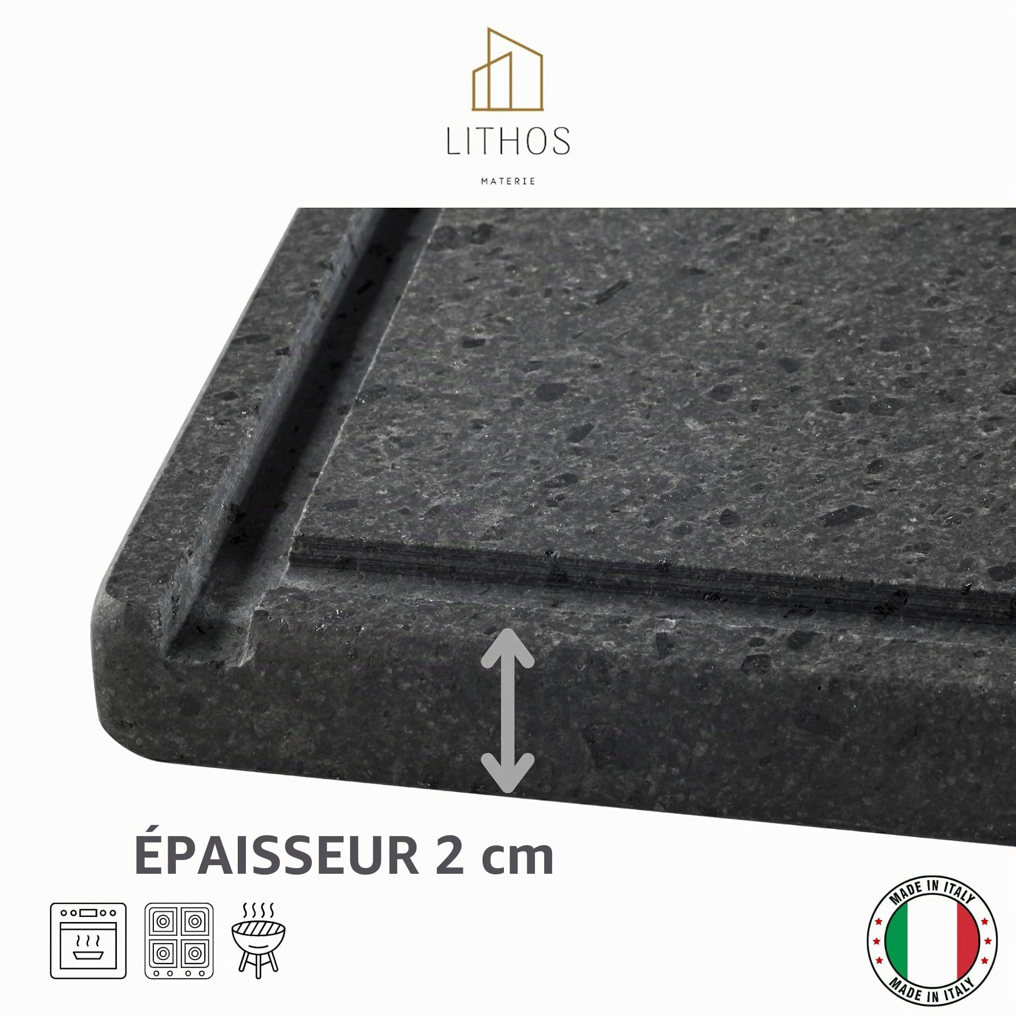 Ollare Plaque en pierre de lave réfractaire de l'Etna pour four électrique et gaz, barbecue, gril pour pizza et viande, dimensions au choix (30 x 30 cm²)