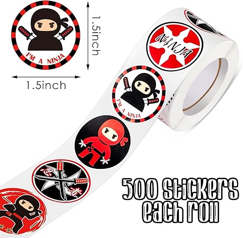 Miniatura 2 de 500 pegatinas de Ninja Roll con temática de Ninja Warrior Ninja rollo de pegatinas redondas de vinilo para niños, adolescentes, suministros de