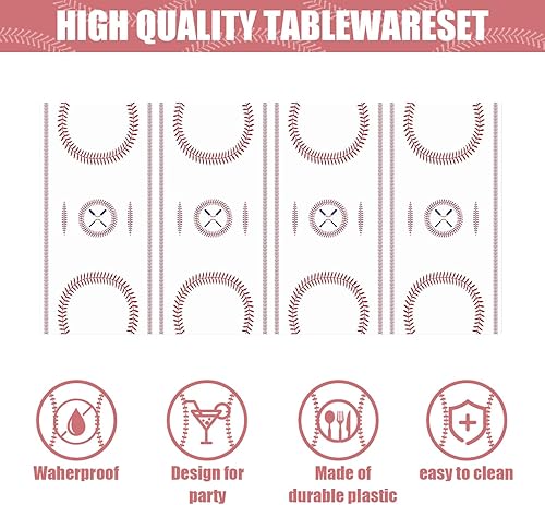 Miniatura 5 de 41 suministros de fiesta de béisbol, incluye 20 platos, 20 servilletas y 1 mantel, utilizado para decoración de fiesta de cumpleaños de béisbol