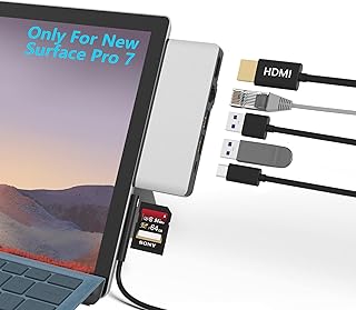 Surface Pro 7 Hub Docking Station with 4K HDMI Adapter+100M Ethernet LAN+ USB C Audio & Data Transfer Port + USB Port* 2+SD Card Reader Converter Combo Adaptor for Microsoft Surface Pro 7