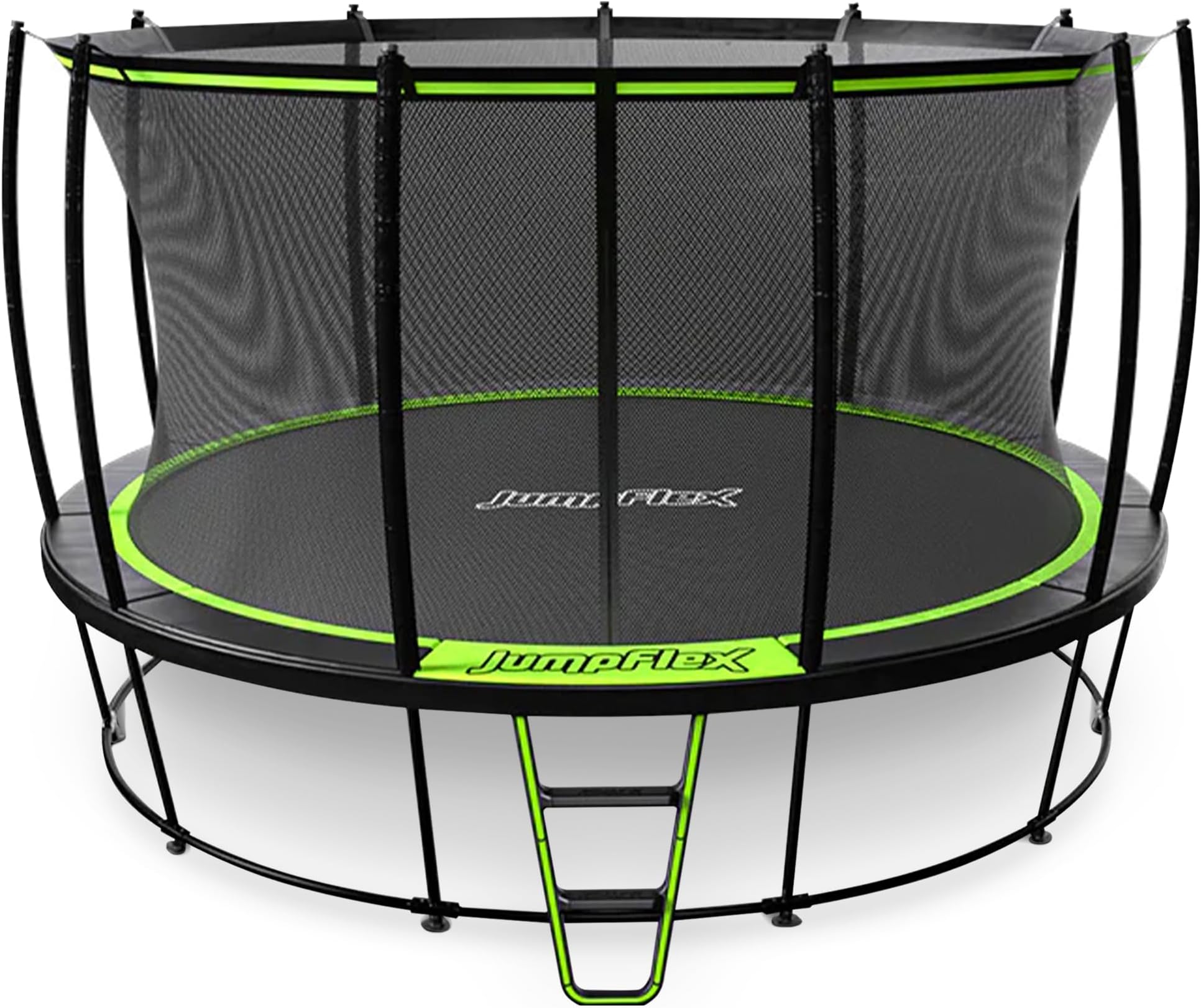 JumpFlex Hero Round Outdoor Backyard Trampoline with Net Safety Enclosure and Ladder - Heavy-Duty Jumping Trampoline Play Equipment for Family