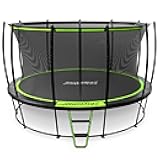 JumpFlex Hero Round Outdoor Backyard Trampoline with Net Safety Enclosure and Ladder - Heavy-Duty Jumping Trampoline Play Equipment for Family