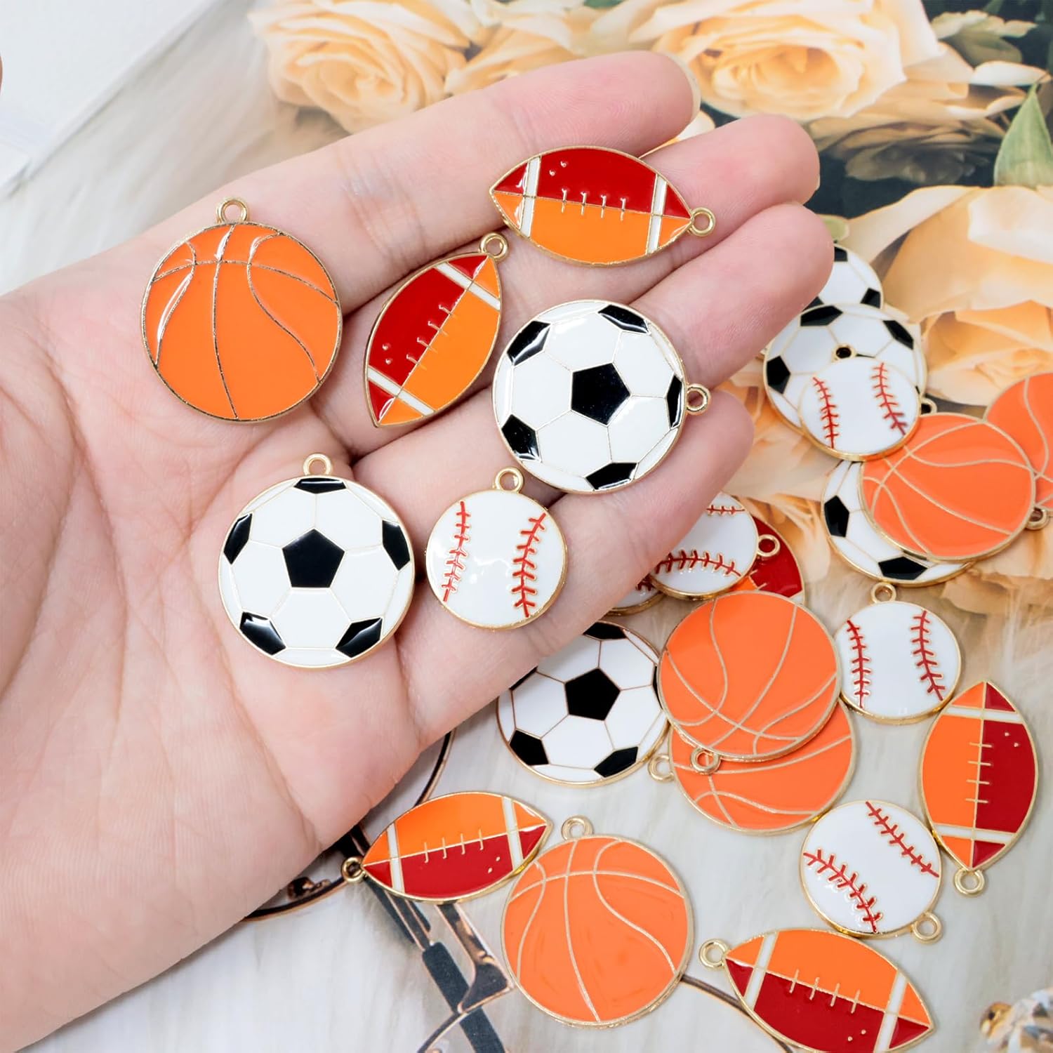 Honbay 24PCS Enamel Alloy Ball Game Sports Theme Charms Pendant Baseball Basketball Soccer Football Rugby Pendant Bead Charms for Keychains Earrings Bracelets Necklaces Jewelry Making and DIY Crafts - Image 7
