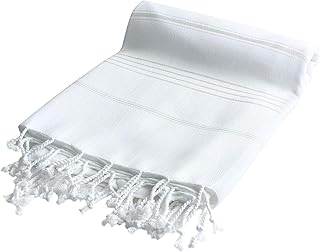 Havluland 100% Turkish Cotton Bath Beach Hammam Towel Peshtemal Throw Foua Blanket Set (White)