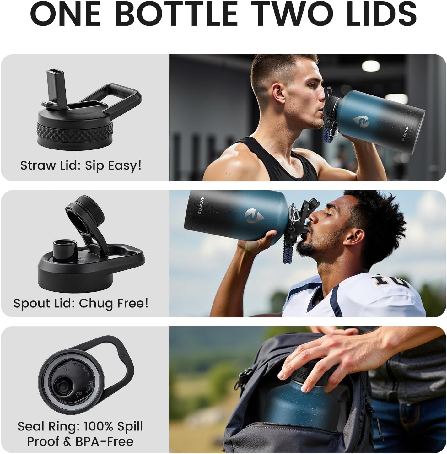 128oz Insulated Water Bottle, Triple Wall Vacuum Stainless Steel Water Bottles - Keeps Cold 48H, Reusable One Gallon Jug for Gym, Sports, Camping, Hiking,Travel, Starry Sky-Indigo/Black - Image 5