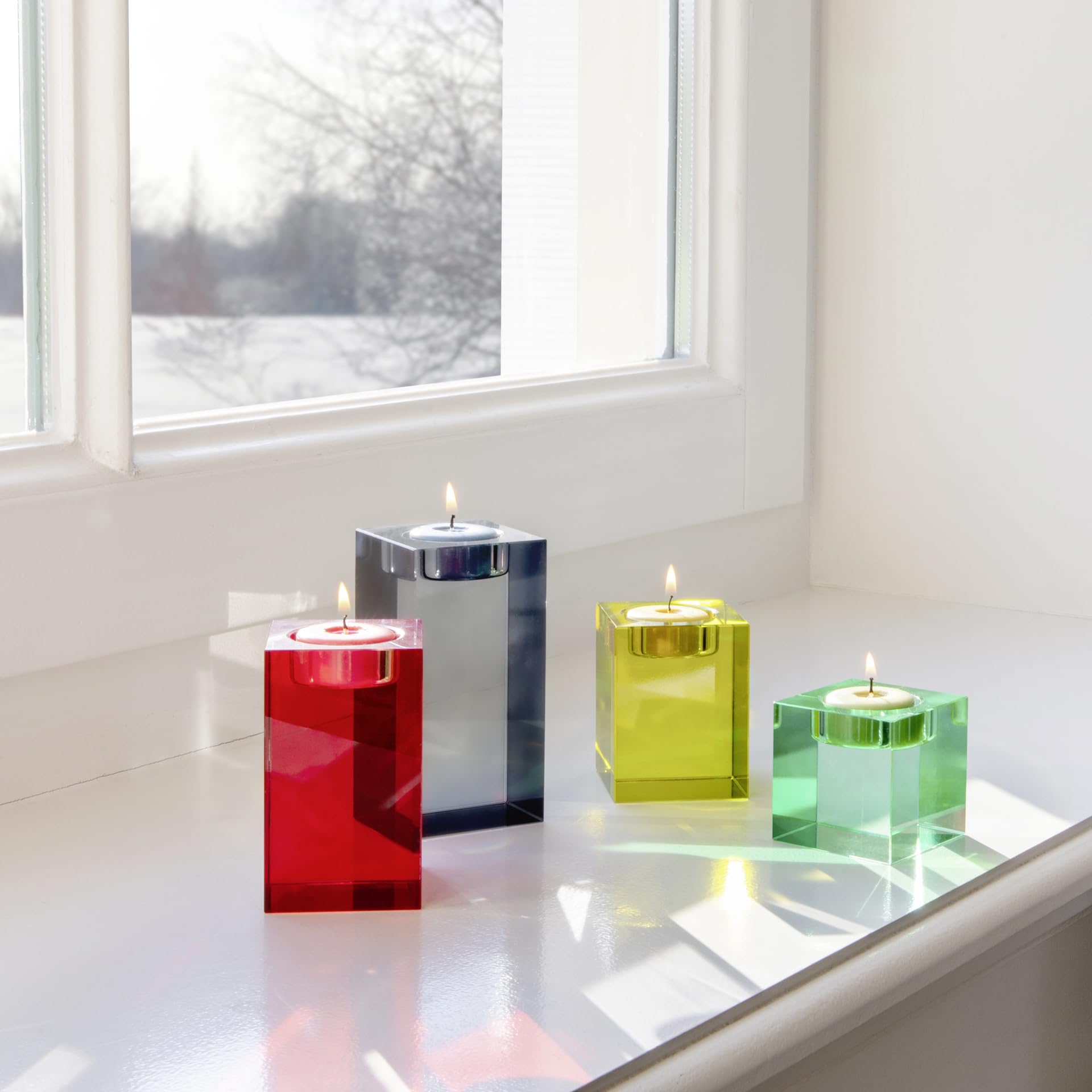 REMEMBER Glasblock Kerzenhalter Vela, B 6 x T 6 x H 6-12 cm – Moderner Kerzenhalter aus Soda Lime Glass, dekorativer Halter für Stabkerzen als Tischdekoration