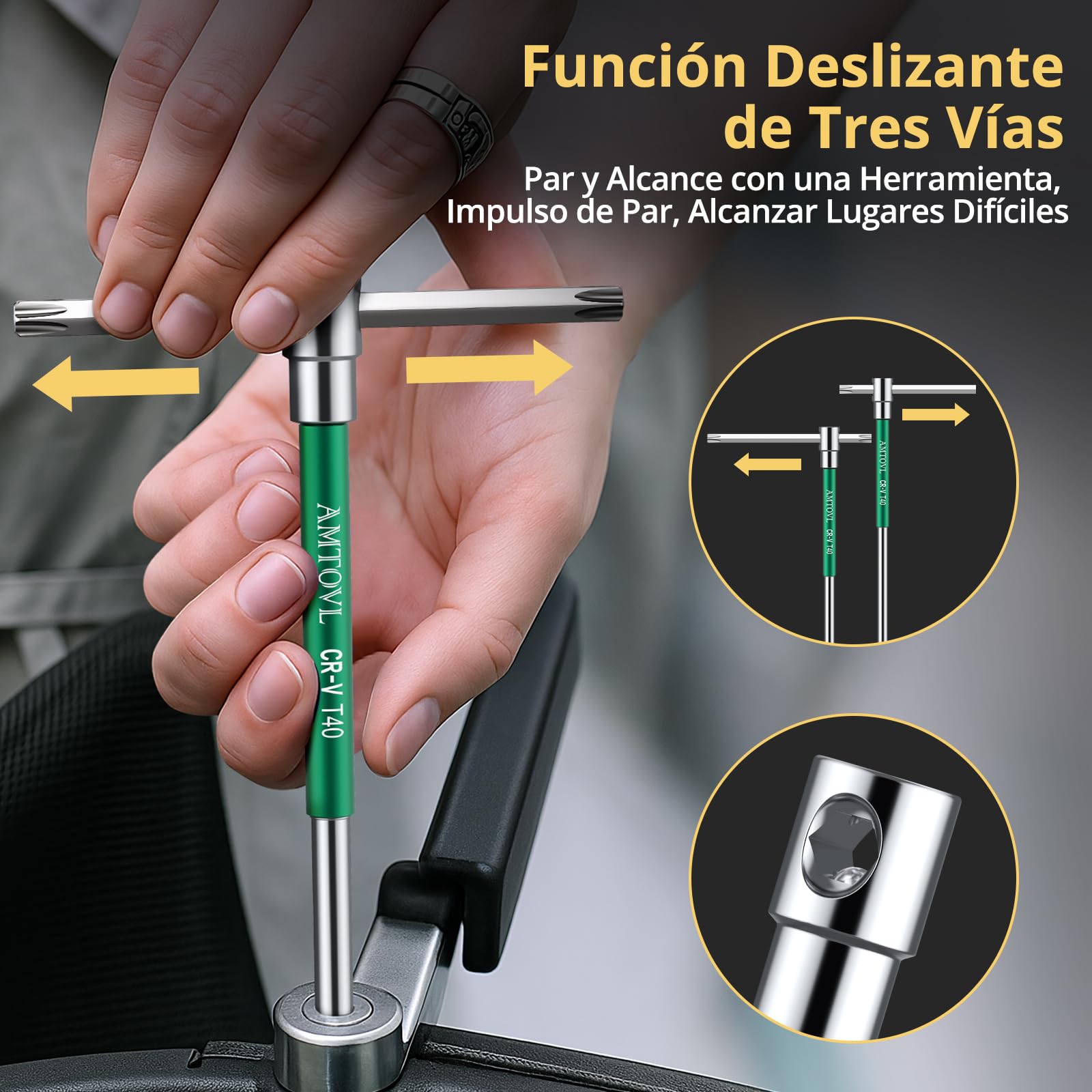 AMTOVL Juego de 10 Llaves Torx con Mango en T, T10-T55 para Reparación de automóviles y Bicicletas,Juego de 10 Piezas con Caja de Almacenamiento
