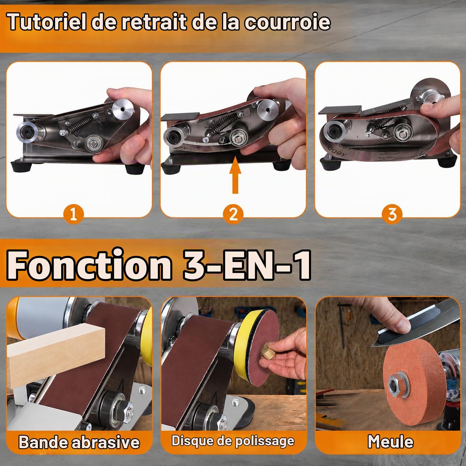 Ponceuse à Bande, Mini Ponceuse à Bandeélectrique Pour Couteaux Polisseuse Diy 7 étapes AffûTeur De Couteaux à 15° Avec Angle Fixe Meuleuse De Bord Avec 10 Bandes Abrasives Et 20 Feuilles Abrasives