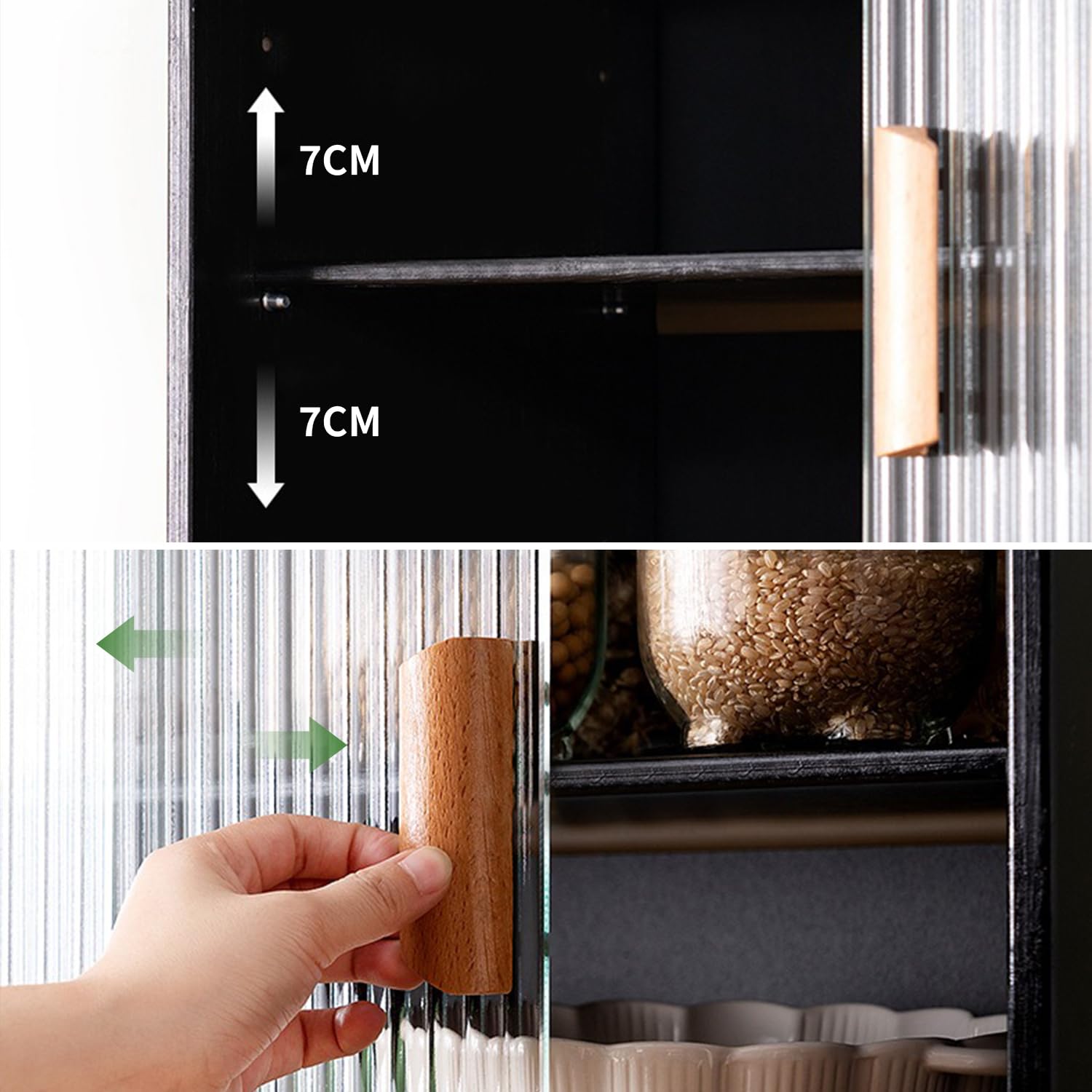 Petite armoire de cuisine, buffet en bambou avec portes en verre, placard de rangement alimentaire pour cuisine, salon, salle à manger