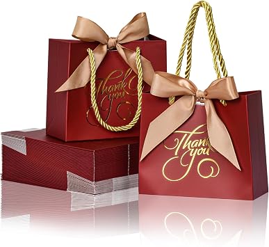 50 Pack Small Thank You Bags with Handles, Mini Gift Bags Party Favor Bulk