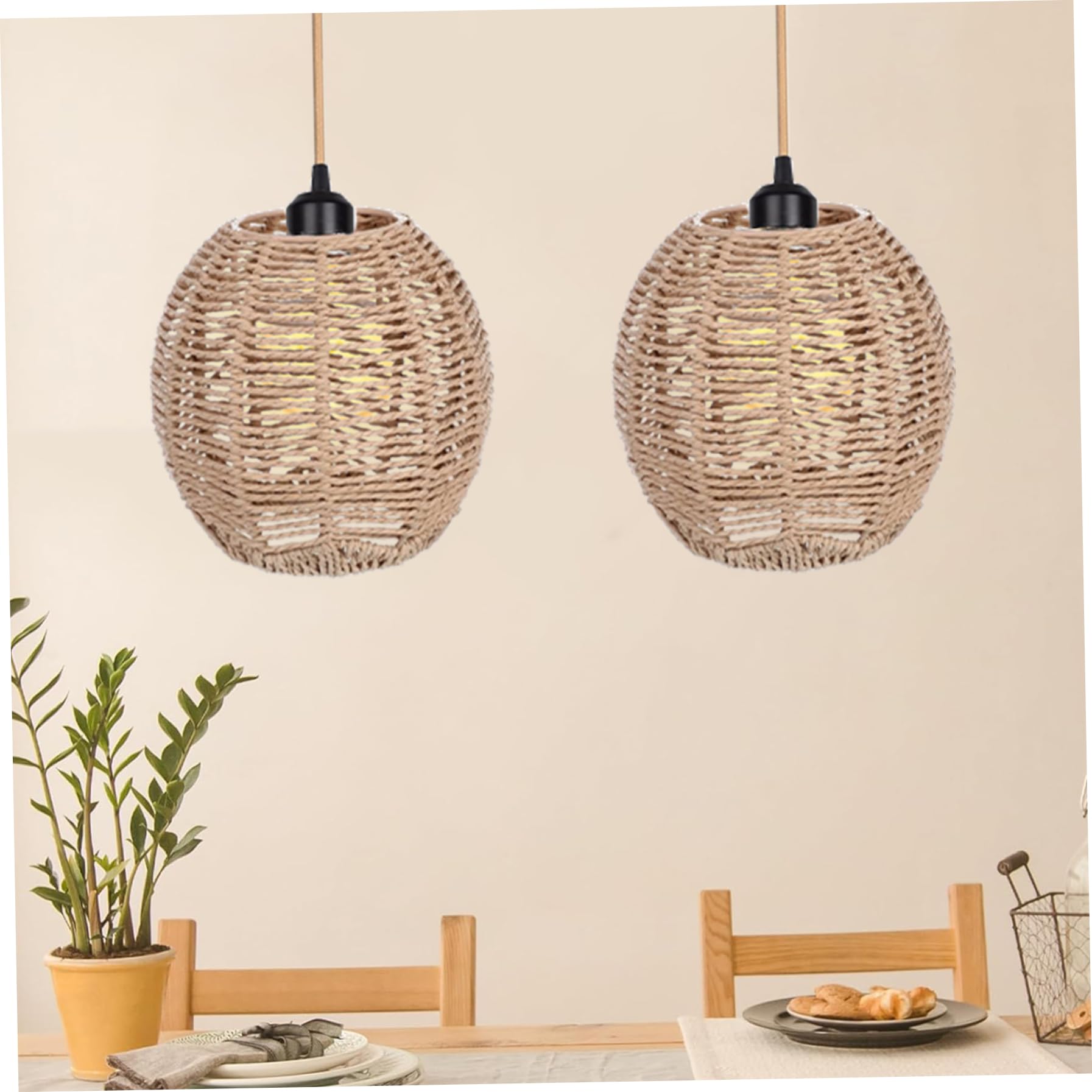 Pantalla de lámpara Boho, 3 uds., pantalla de lámpara de ratán con cuerda de papel, luces colgantes tejidas Vintage para restaurante, hogar