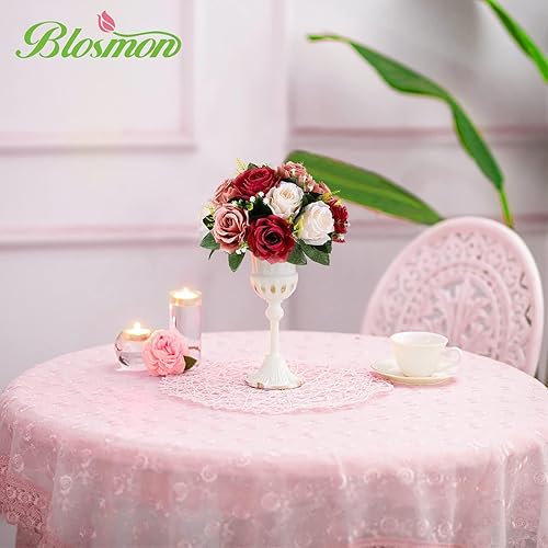 Miniatura 25 de BLOSMON Centros de mesa de flores para mesas de boda: 10 piezas de rosas artificiales rojas carmesí decoración de bolas - 9.5 pulgadas de seda falsa