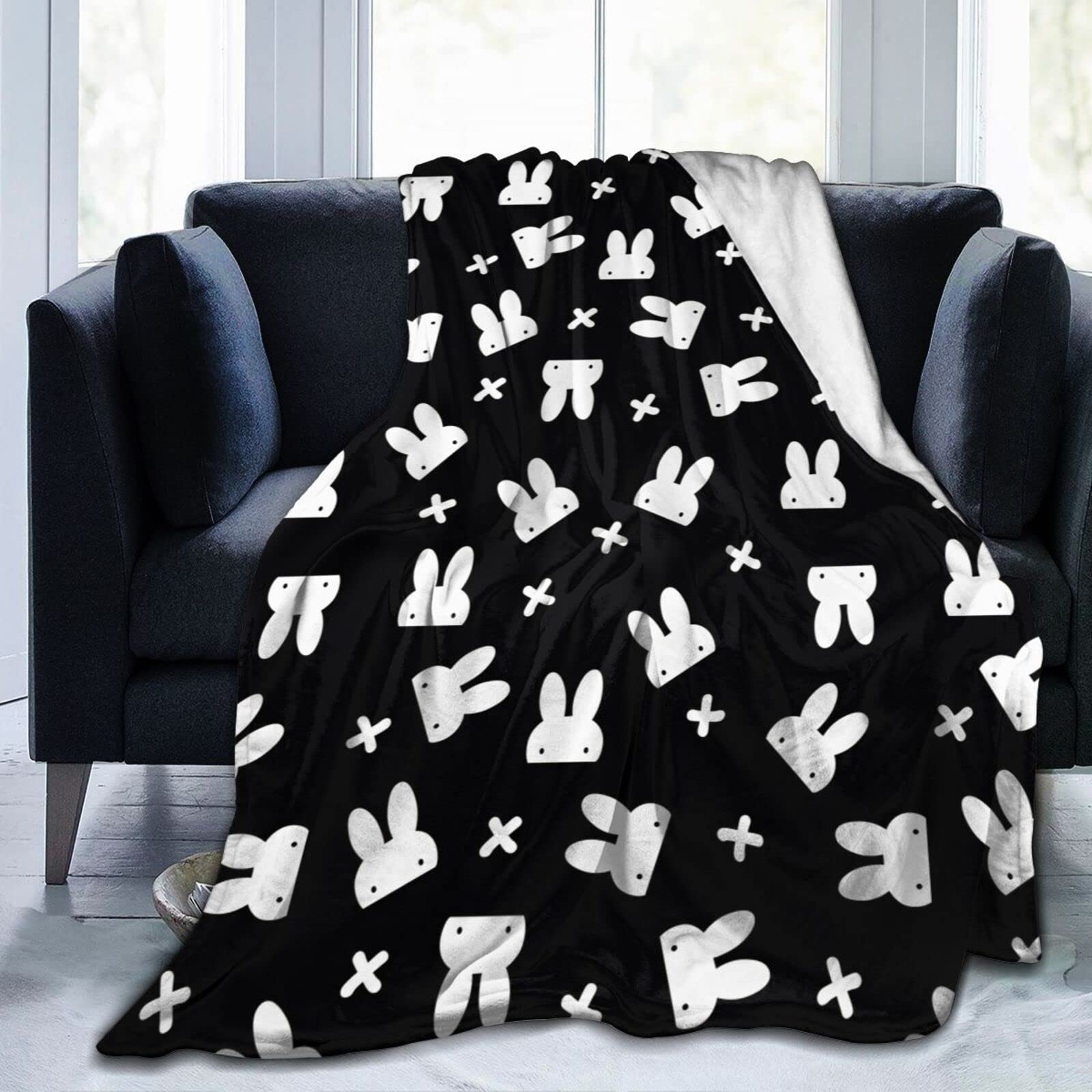 Lsjuee Rabbits Throw Blanket Warm Cozy Lightweight Blankets Soft Easter Bunny Flannel Blanket for Sofa Couch Bed Office Holiday Decorative 50"X40"
