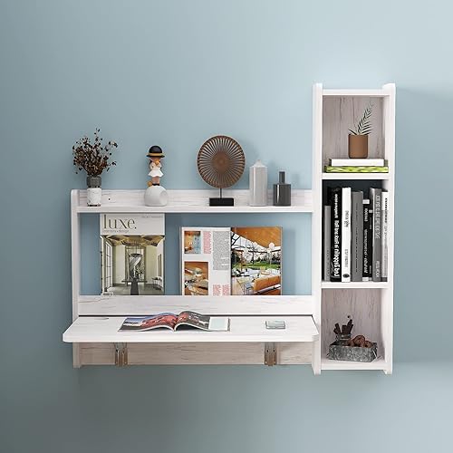 Miniatura 17 de Pmnianhua Escritorio flotante, mesa plegable de 41 pulgadas para montar en la pared, escritorio plegable para computadora portátil con estantes de