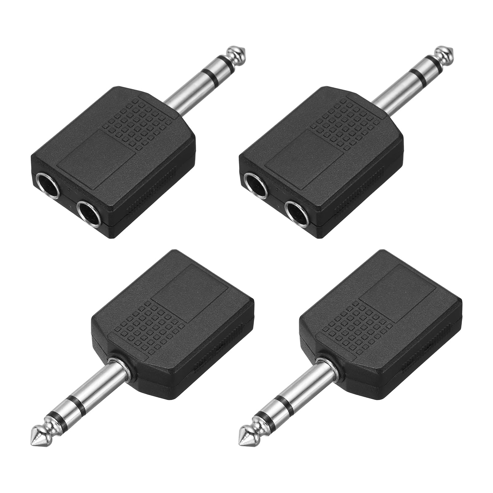 MECCANIXITY 4 Pcs TRS6.35mm Male to 2x6.35mm Female Cable Adapter Connector Stereo Zinc Alloy Nickel Plating Cable Adapter Connector for Microphones Guitars Speakers Computer Signal Conversion