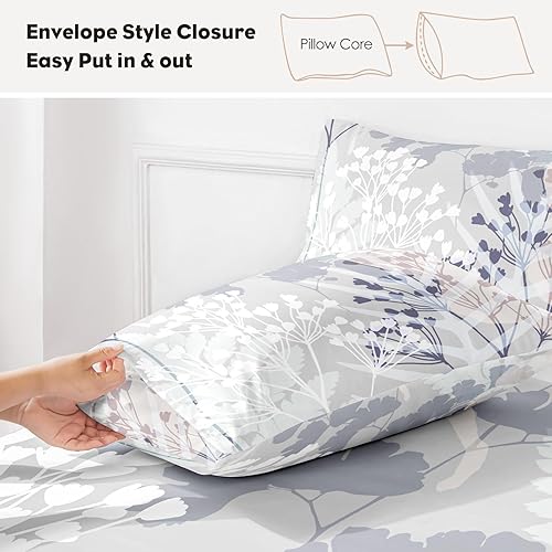 Miniatura 4 de Juego de sábanas Queen Estampado floral Sábanas de lujo de microfibra cepillada 1800 Sábanas refrescantes transpirables para cama tamaño Queen