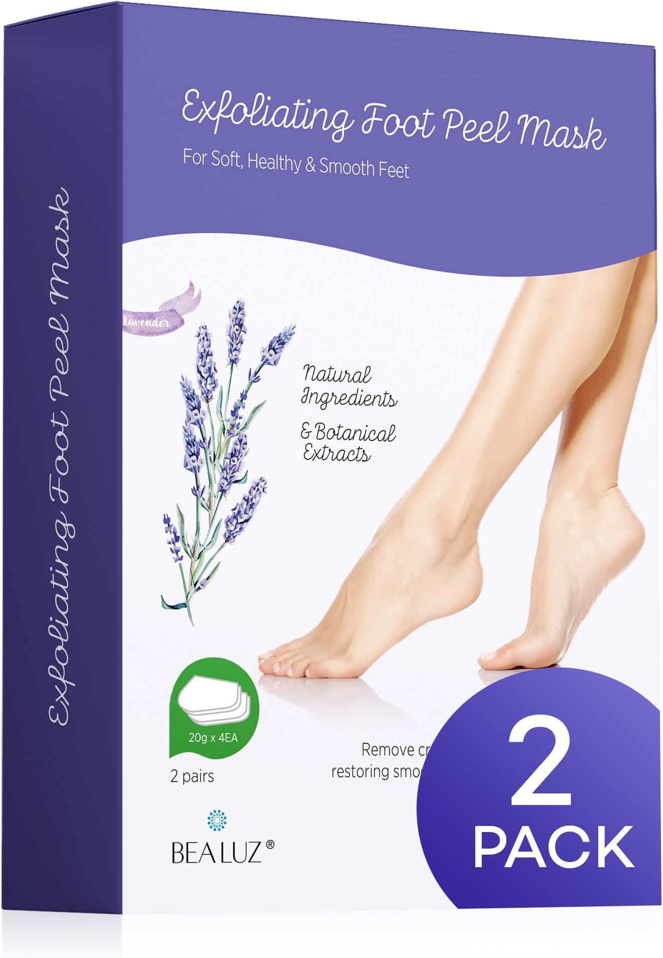 2 Pairs Foot Peel Mask Exfoliant for Soft Feet in 1-2 Weeks, Exfoliating Booties for Peeling Off Calluses & Dead Skin, For Men & Women Lavender by BEALUZ