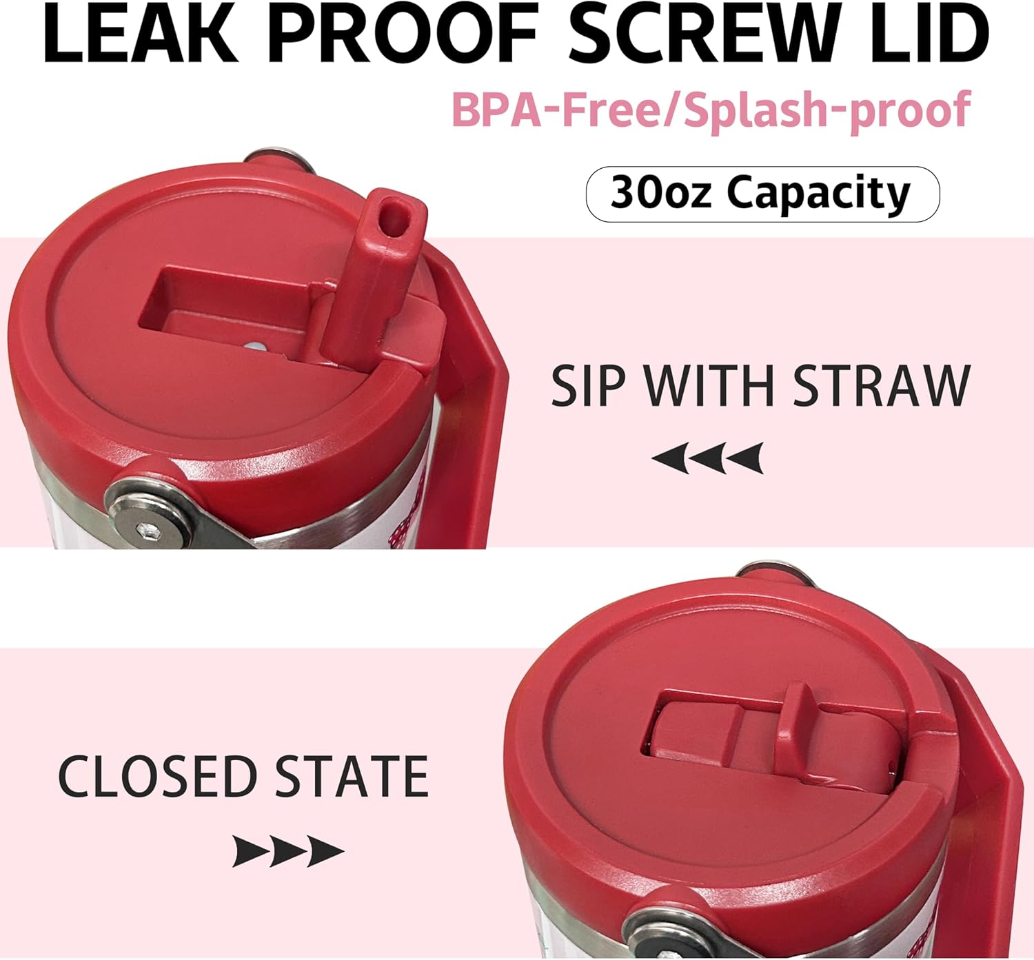 Queen Hero 30 oz Ladybug Tumbler with Handle, Large Insulated Tumbler with Flip & Straw Coffee Mug Cup Stainless Steel Gifts for Women Men Youth - Image 3