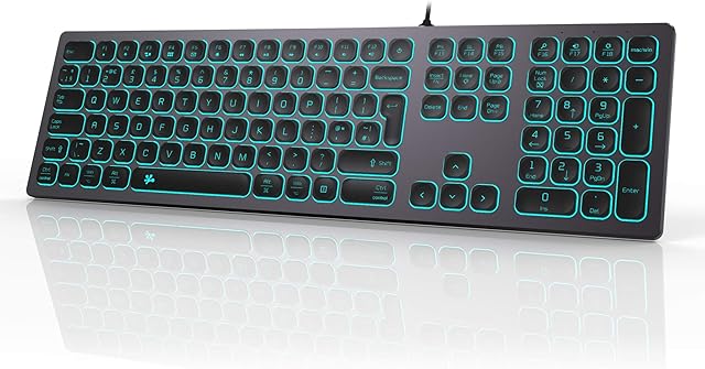 B.FRIENDIT Aluminum Slim Backlit Keyboard Wired - UK Layout Compatible with Apple iMac, Macbook, Mac and PC, USB Keyboard Numeric Keypad RGB Backlit Key - Space Gray